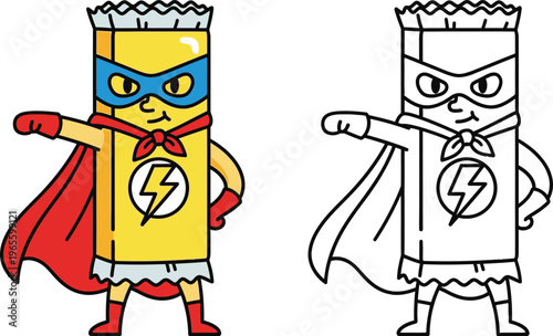 Mighty Cartoon Cereal Bar Superhero with Cape and Mask Healthy Snack Character