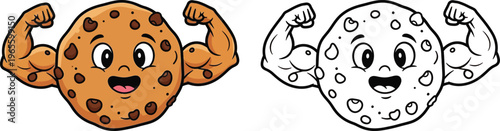 Mighty Cartoon Chocolate Chip Cookie Flexing Muscles Strong and Sweet Character