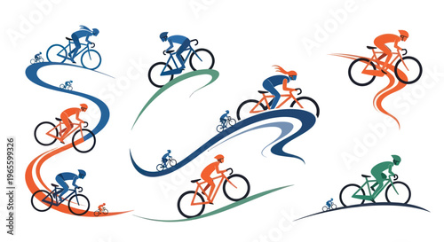 Dynamic Cyclists Racing on Wavy Tracks Vector Art