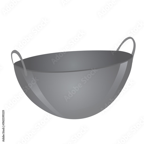 wok. Large Round Cooking Pot. Asian cuisine, metal tableware. vector stock illustration. isolated on a white background.