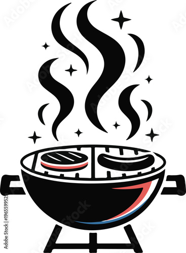 Barbecue grill vector illustration with sausages and burgers.