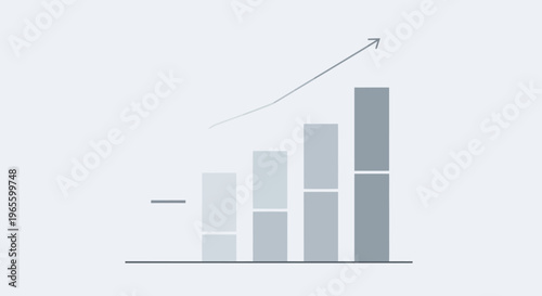 Modern minimalist grey bar chart with upward trend line, illustrating business growth, financial success, and positive data analysis.