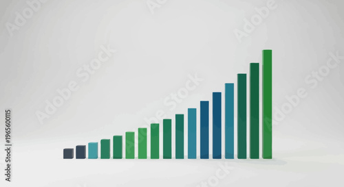 Dynamic 3D bar graph illustrating continuous growth, progress, and rising trends. Data visualization for business and financial success.