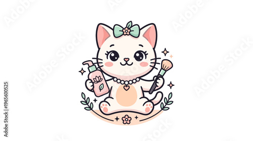 Cute Cartoon Cat with Cosmetics