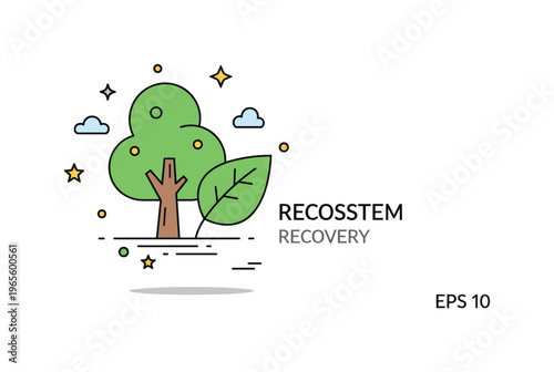Green ecosystem recovery badge with a tree, leaf icon, and subtle ?Restore? label conveying sustainability, renewal, and environmental care. Minimalist flat