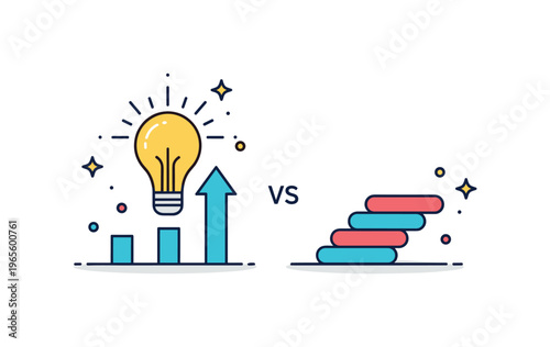 Aspirations versus outcomes scene with a glowing upward idea transitioning into a simple achievable step expressing motivation, realism, and
