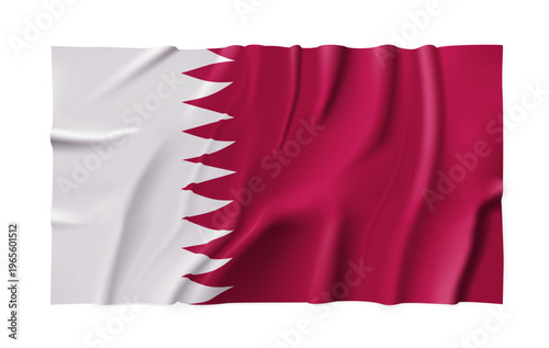 Realistic Qatar country flag isolated on a transparent background. Silk atlas detailed fabric flag. Vector PNG