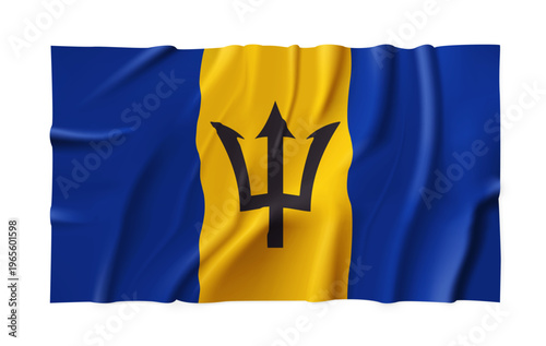 Barbados country flag isolated on a transparent background. Silk atlas detailed fabric flag. Vector PNG
