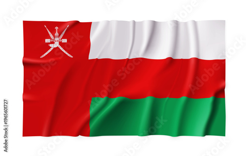 Realistic Oman country flag isolated on a transparent background. Silk atlas detailed fabric flag. Vector PNG