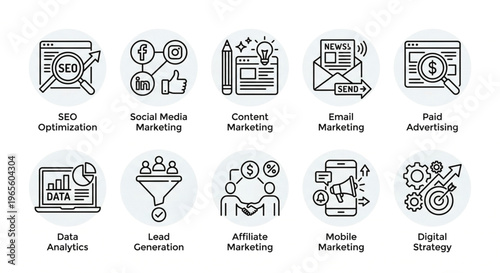 Comprehensive illustration of key digital marketing strategies and techniques
