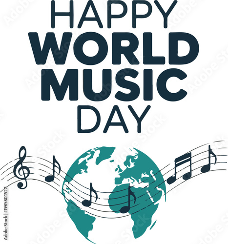 World Music Day Concept with Earth Globe and Musical Notes on Minimal Background