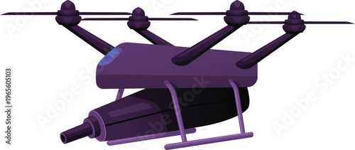 Military drone UAV with gun ammunition vector flat icon, flying quadcopter, unmanned aerial vehicle for war mission