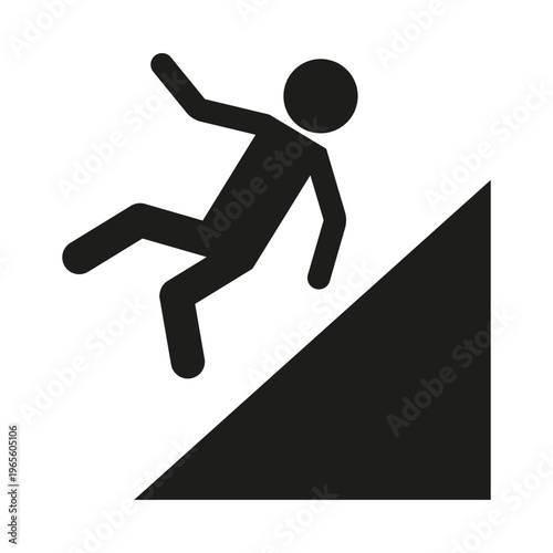 Slope fall icon. Hill danger symbol. Steep mountain Vector. Height risk sign.
