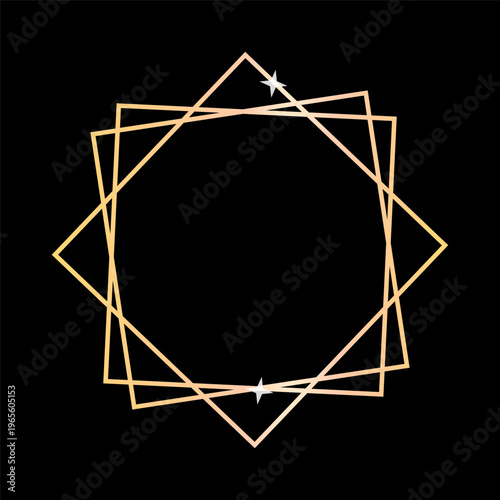 Triple square frame. Gold Vector star. Black background border. Luxury sparkle design. Manual vector only. No autotrace used.
