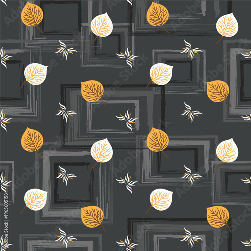 Abstract floral seamless rough grunge pattern, modern design template.  Hipster trendy painted style texture, poster with different doodle  bright youth textiles sample