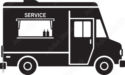 Food Truck Black Silhouette Vector Street Food Van Icon Side View