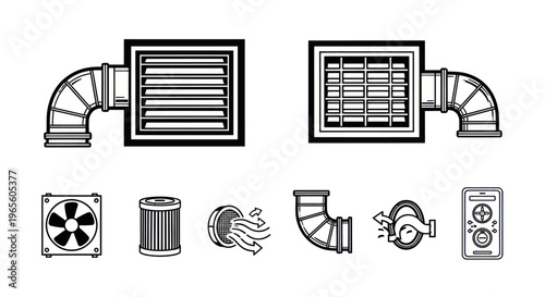Ventilation System Icons - Line Art Style