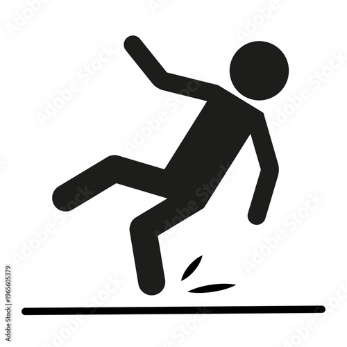 Slippery floor icon. Person falling down. Wet surface Vector. Caution safety symbol.