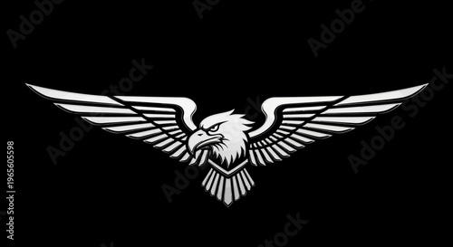 Powerful Majestic Eagle Head with Outstretched Wings Vector Illustration, Symbol of Freedom, Strength, and Power on Black Background
