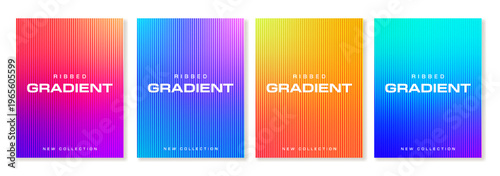 Universal trendy ribbed gradient cover template set with colorful vertical lines. Great for covers, wallpapers, posters, branding, social media and other design projects. Vector for web and print.
