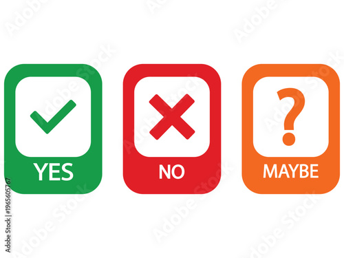 Yes No Maybe Icon Set - Check Mark Cross and Question Mark Choice Symbols