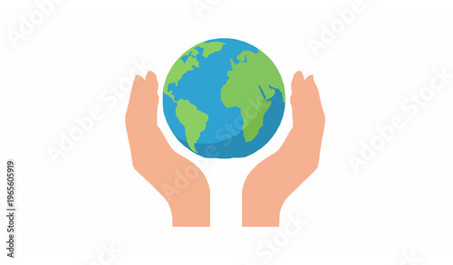 Human hands holding earth for environmental protection global sustainability care vector illustration isolated on white