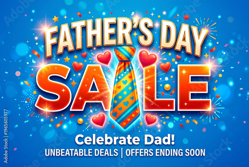 Fathers day sale special offer with tie and hearts celebration of dad unbeatable deals ending soon