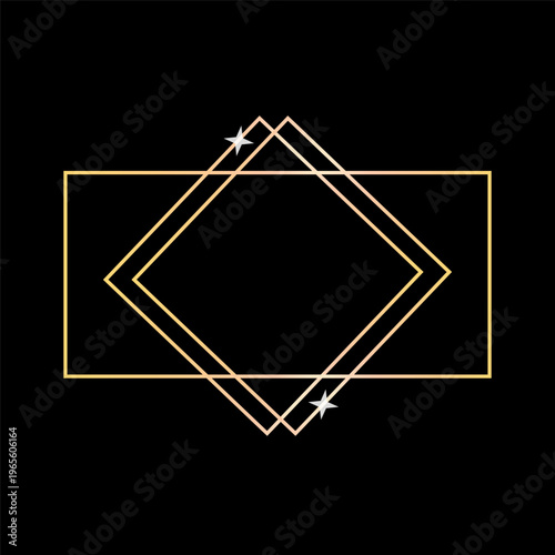 Mixed frames set. Golden geometry Vector. Sparkling star detail. Black background border. Manual vector only. No autotrace used.