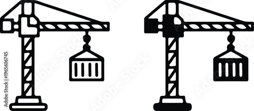 industrial crane silhouette construction equipment two icon set vector illustration
