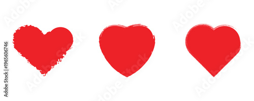 Red heart love icon set. Romantic symbol vector collection.