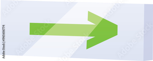 Green arrow on light led rectangle frame flat vector icon, lamp direction sign, navigation block, pointer signboard