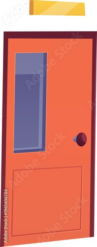 Brown door with window and lamp on top, school or office entrance, vector flat gateway door interior design element