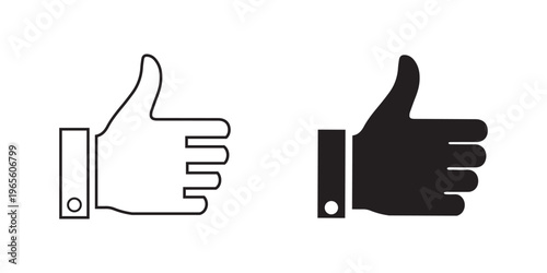 Thumbs up outline and solid icon set. Like approval symbols vector.