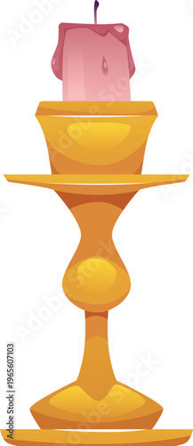 Burning candle on a golden candlestick vector flat icon, vintage candle holder, relaxation and religion ceremony element