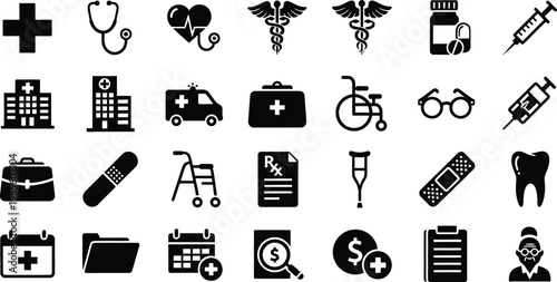 Medical healthcare icons set. medicine, hospital, emergency, and health symbols vector collection, first aid