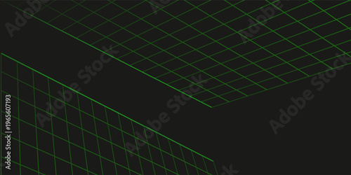 Image of green grid positioned diagonally on grey background. colour and perspective concept digitally generated image.