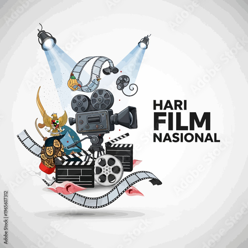 Indonesian National Film Day Vector Illustration with Cinematic Elements