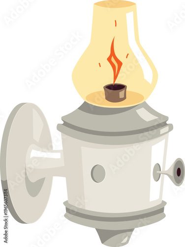 Vintage lantern with burning candle, vector cartoon medieval kerosene lamp, magic antique wall candlestick lamp
