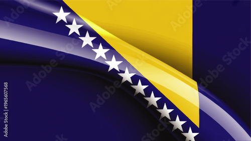 Bosnia and Herzegovina flag abstract background with curved blue waves yellow stripe and white stars patriotic modern design