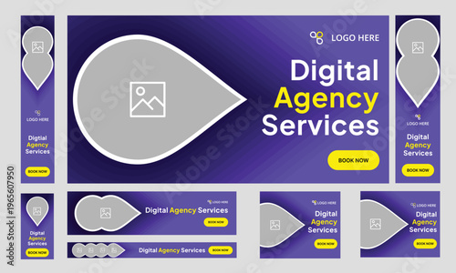 Editable Web bundle banner design for social media post, digital marketing agency web set banner design, fully customizable vector eps 10 file format