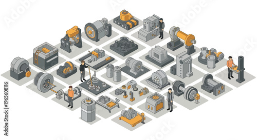 Isometric Industrial Manufacturing and Engineering Equipment Collection.