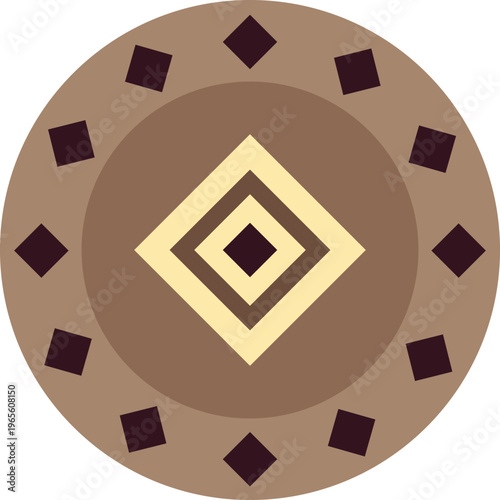 Picture with floral round ornament, green pattern in circle, paint art, vector interior design decoration, carpet or rug