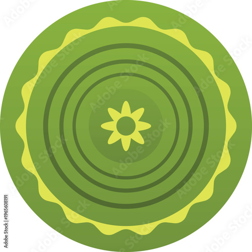 Picture with floral round ornament, green pattern in circle, paint art, vector interior design decoration, carpet or rug