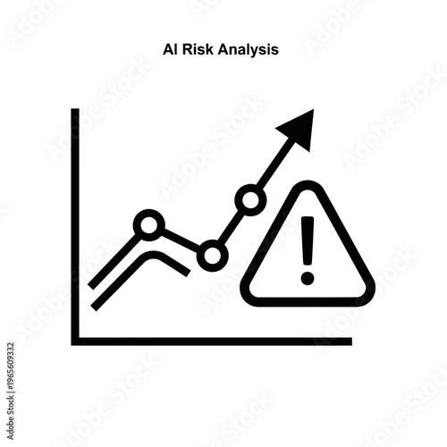 AI risk analysis icon shows increasing chart with warning sign