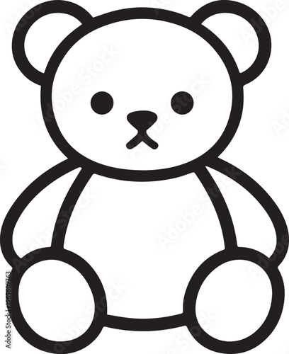 A Simple, Cute, Black Line Art Illustration of a Teddy Bear.