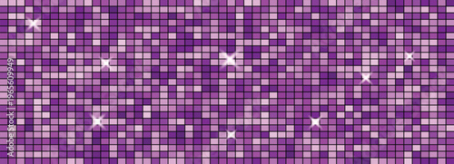 Vibrant purple pixelated background with sparkling stars and squares