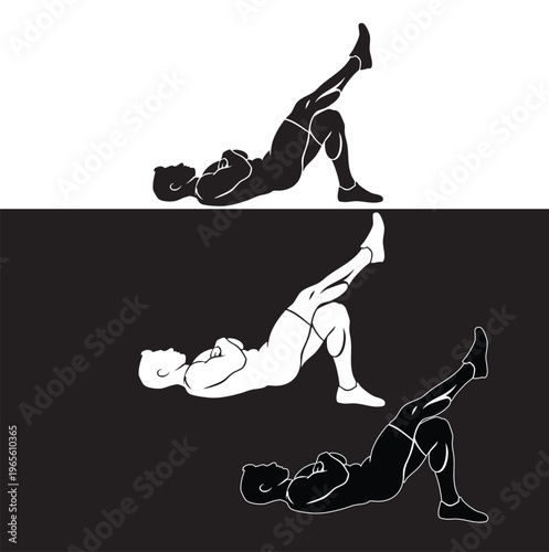 Yoga bridge pose variations in black and white