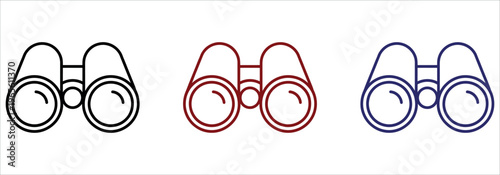 Professional Binocular Icon Set for Adventure Travel and Outdoor Exploration Symbols Vector Illustration.