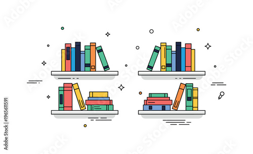 Literary window moment a compact bookstore display with books in varied colors arranged symmetrically. The scene highlights variety and quiet inspiration,