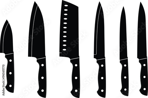 Professional Kitchen Knife Set Vector Icons Isolated on White Background